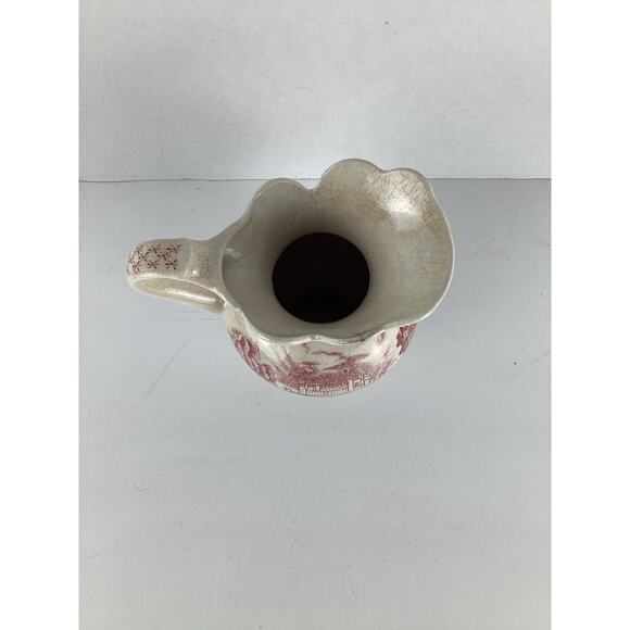 Antique Johnson Brothers White Ironstone Red Transferware Flowers Castle Pitcher - Picture 3 of 6
